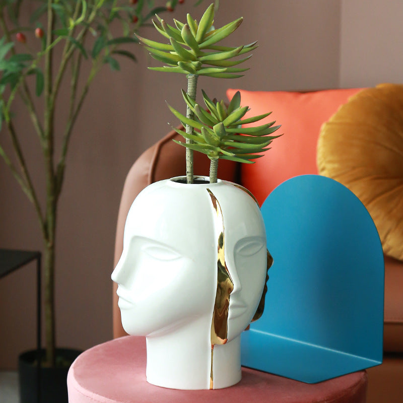 Side profile view of the sculptural ceramic vase