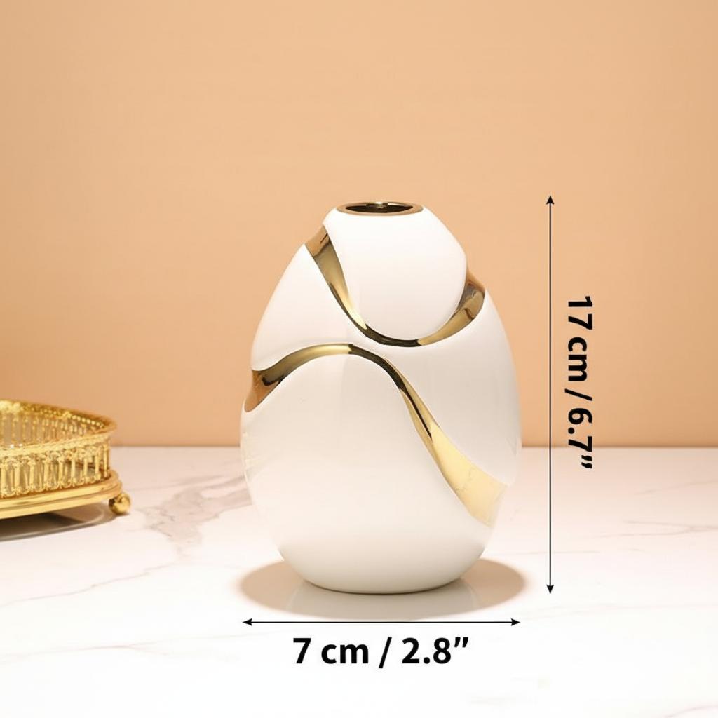 Dimensions diagram for medium white and gold vase
