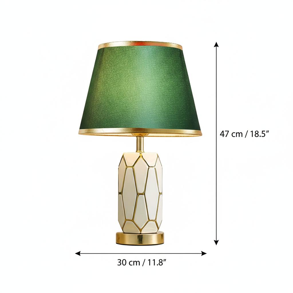 Dimensions diagram of the ceramic table lamp showing height and width