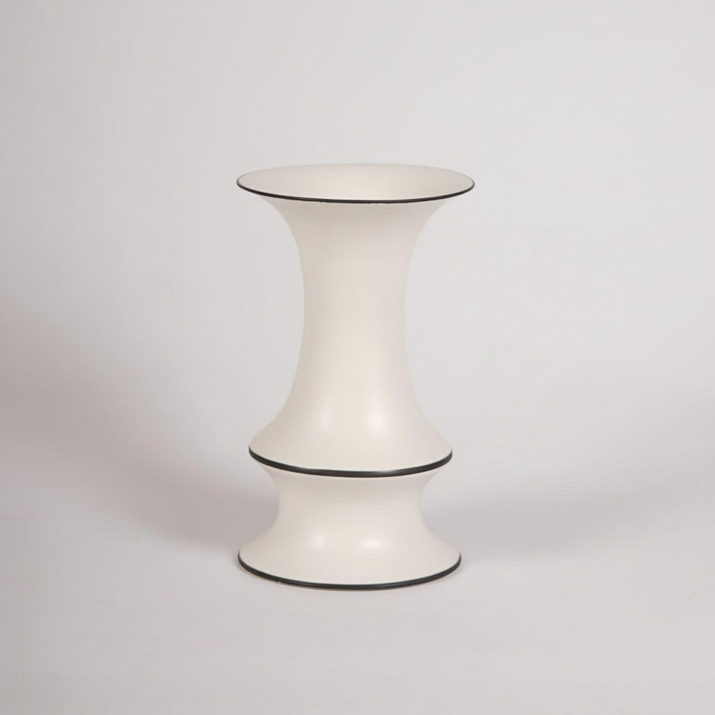 White Ceramic Hourglass Vase With Black Trim