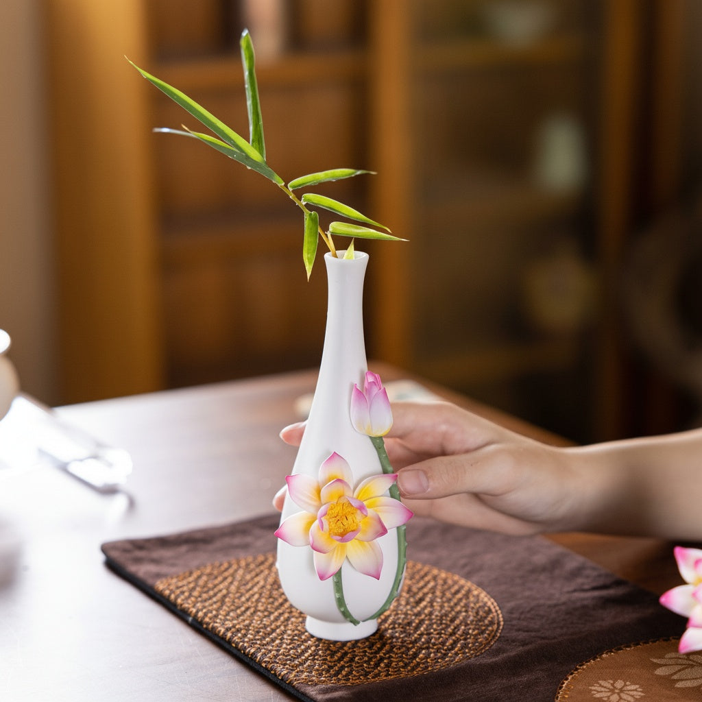 Hand adjusting White Ceramic Lotus Bud Vase