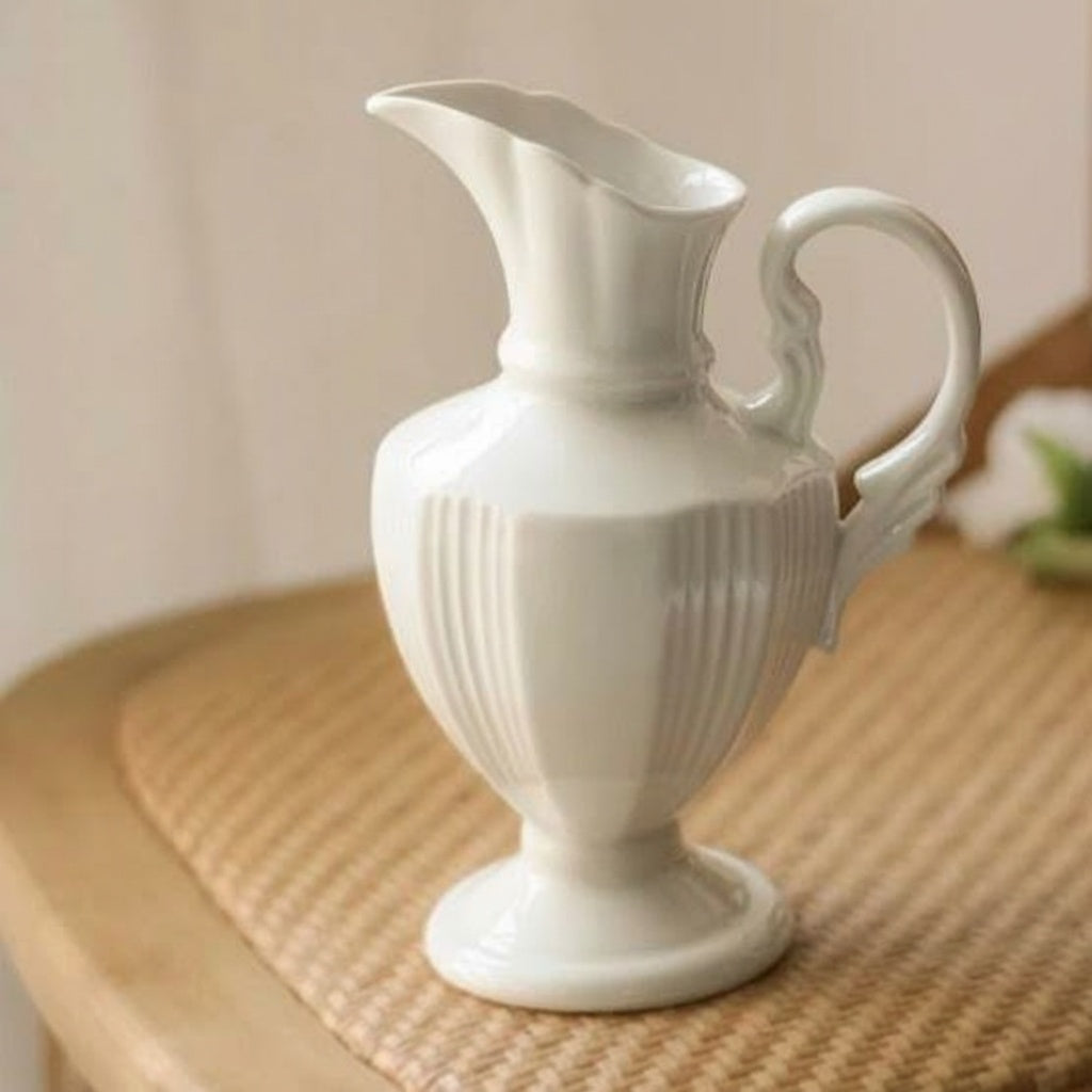 White Ceramic Pedestal Pitcher Vase