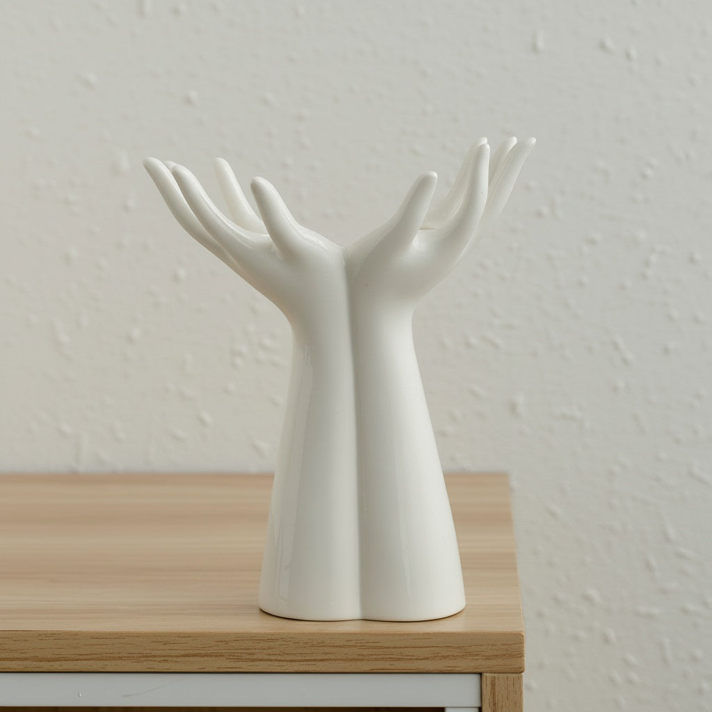 White Ceramic Sculptural Hands Vase