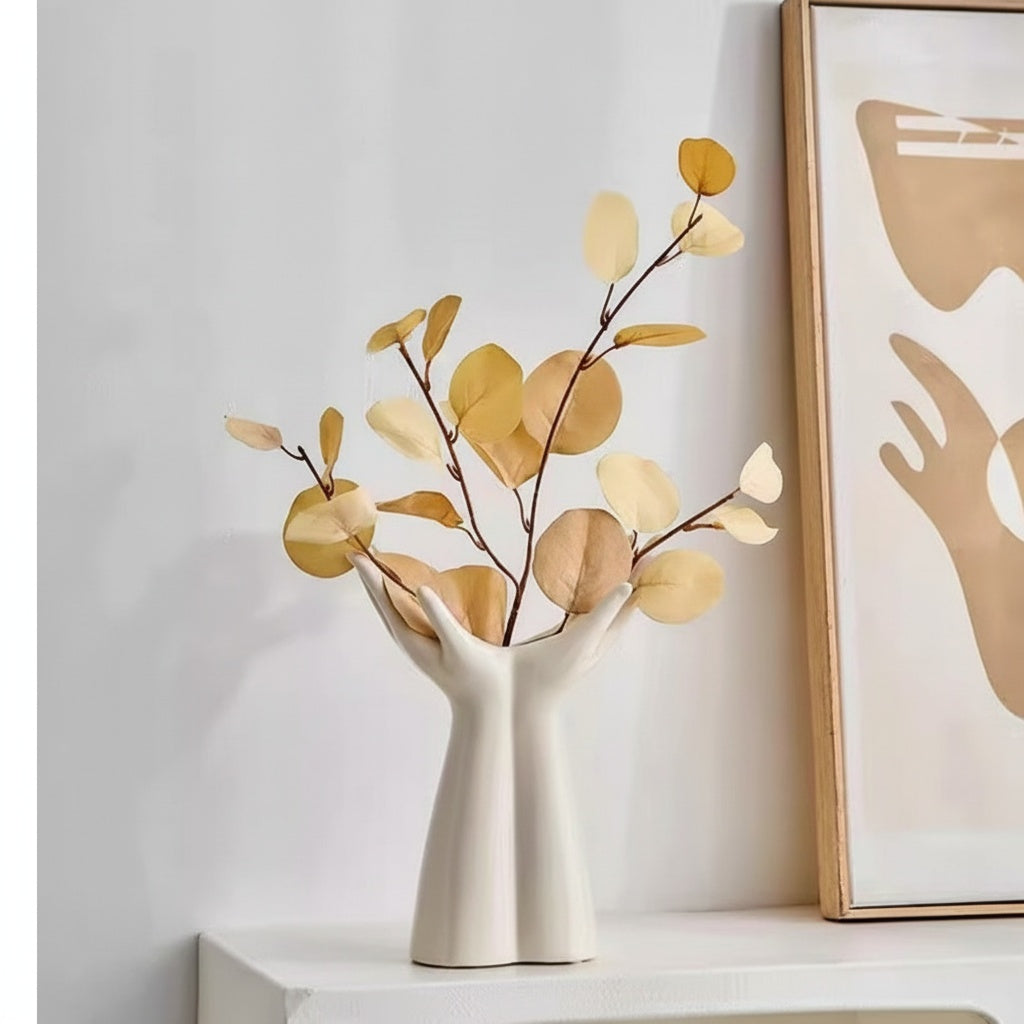 White Ceramic Sculptural Hands Vase