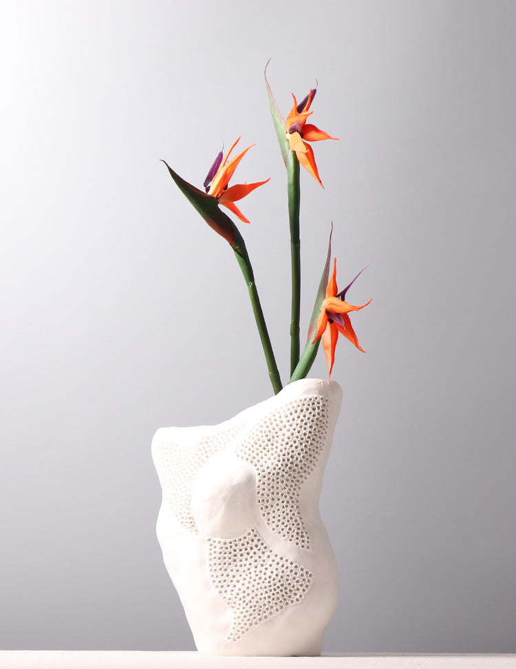 Front view of sculptural ceramic vase