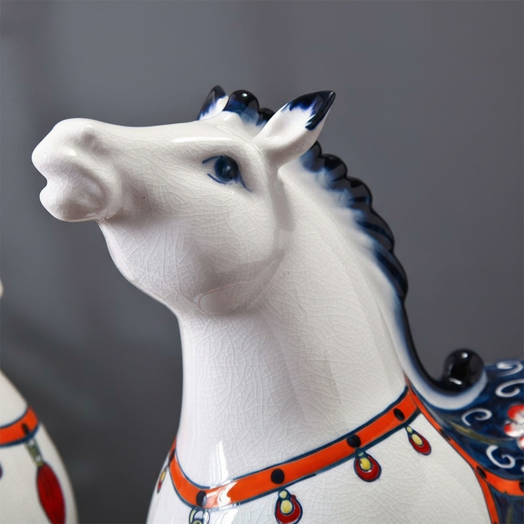 Close up of porcelain horse head showing crackle texture