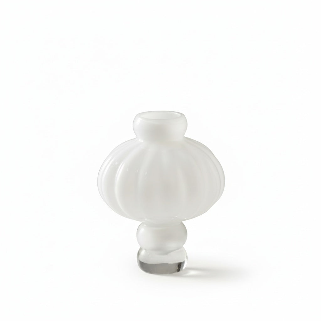 White Glass Ribbed Pedestal Vase