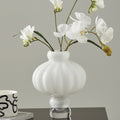 White Glass Ribbed Pedestal Vase with Flowers