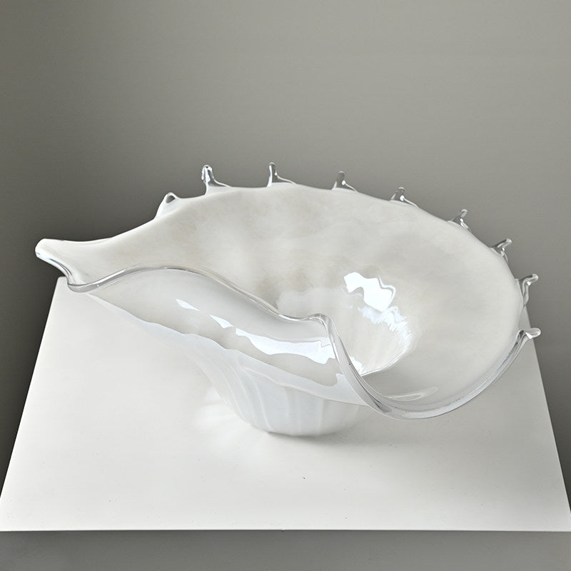 Side view of organic white glass bowl