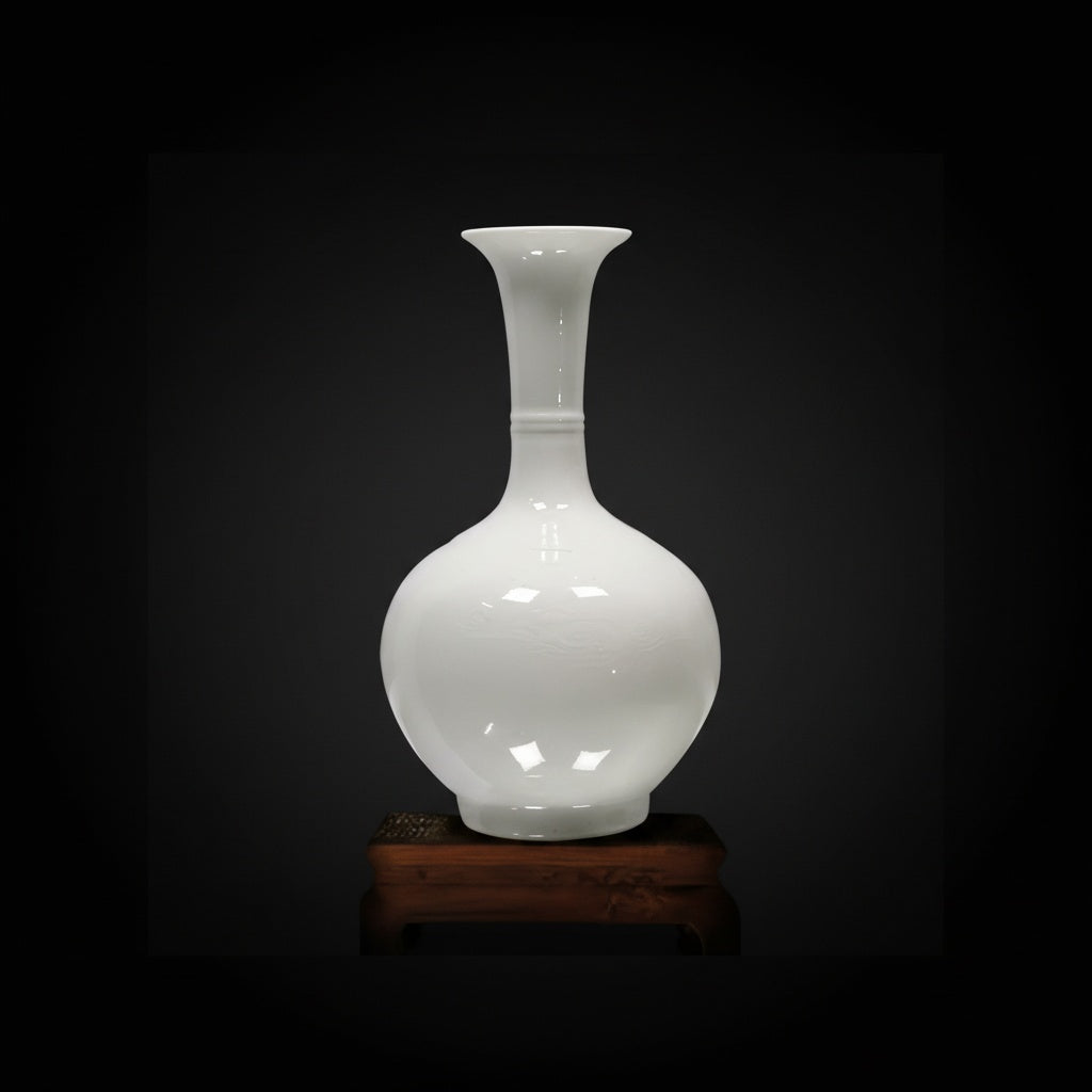 White Glazed Ceramic Flared Neck Vase