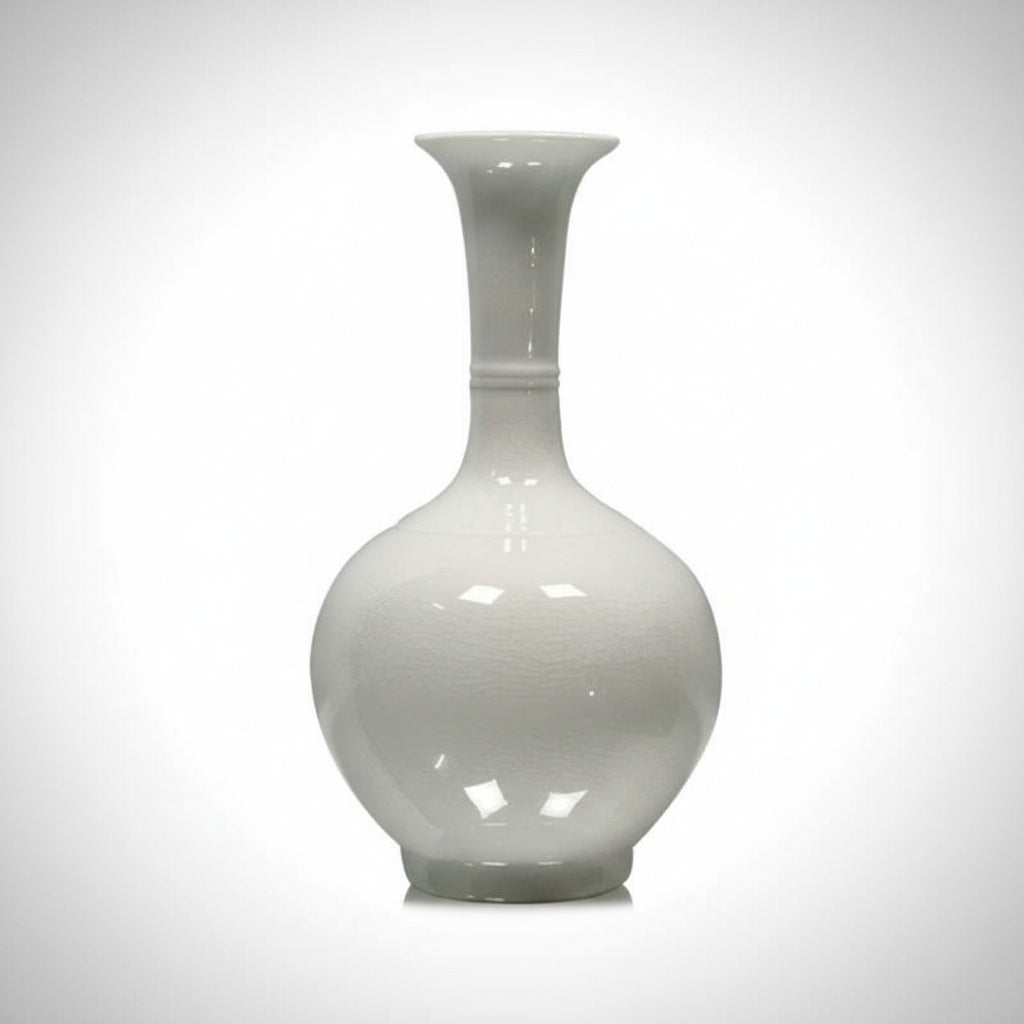 White Glazed Ceramic Flared Neck Vase Silhouette