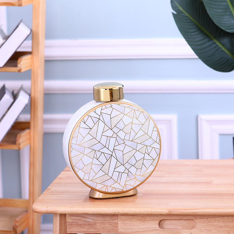 Solo shot of large vase highlighting geometric pattern