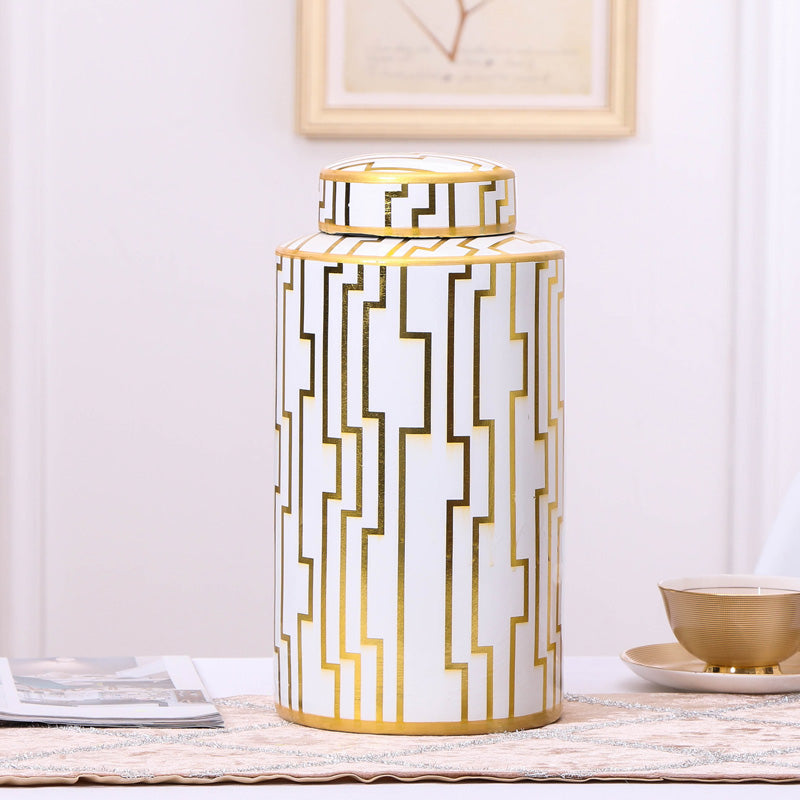 Front view of luxury geometric lidded jars