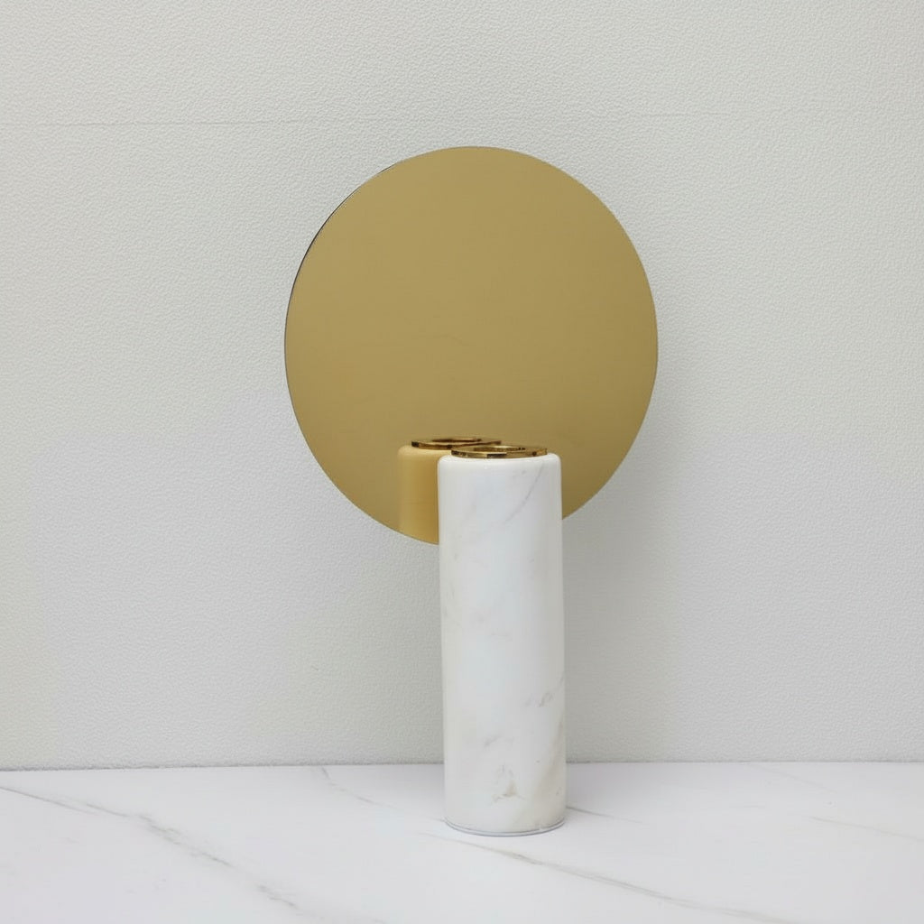 White Marble And Gold Disc Candle Holder