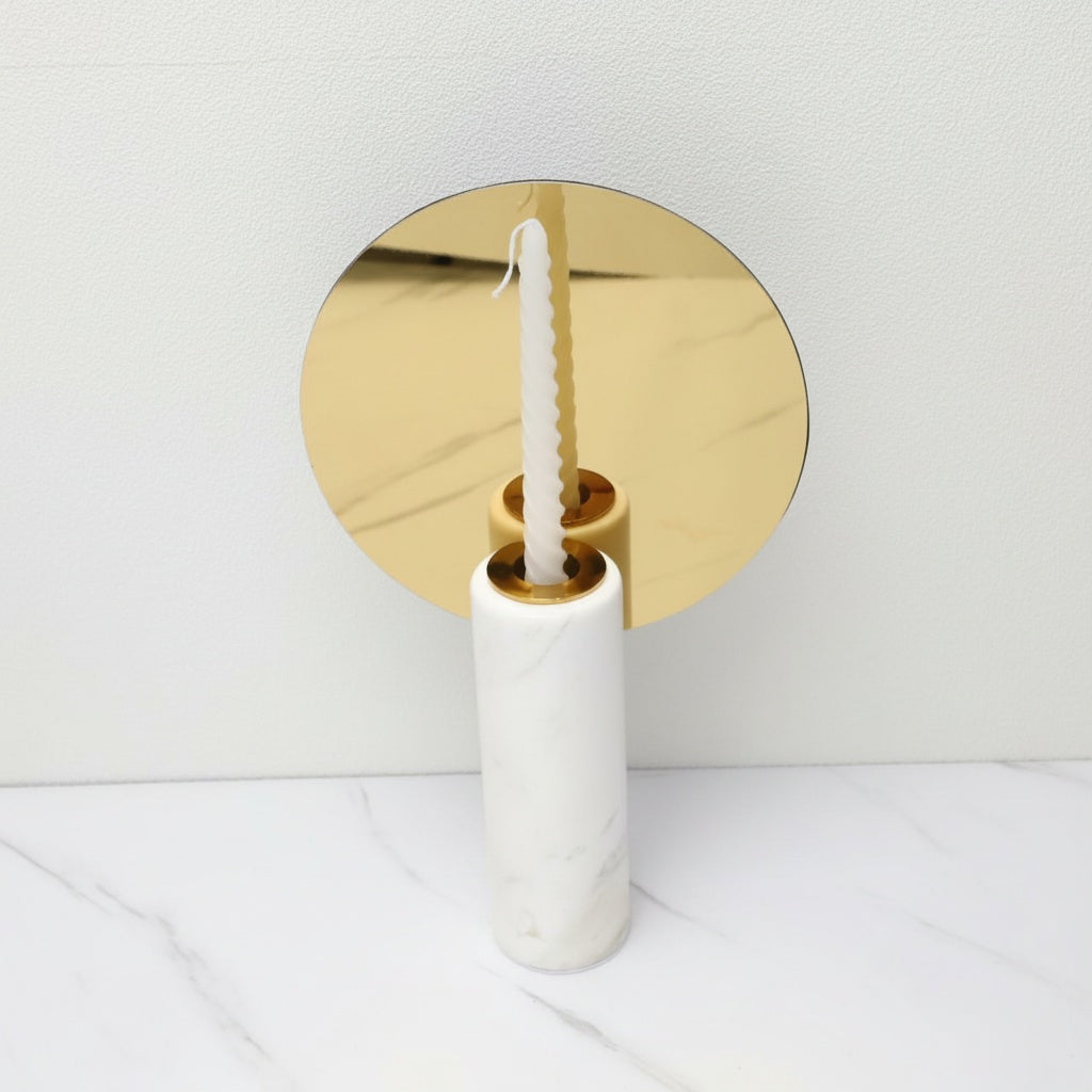 White Marble And Gold Disc Candle Holder