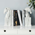 Front view of marble effect horse bookends holding books