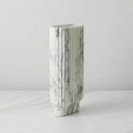 Large white marble ribbed vase angled view