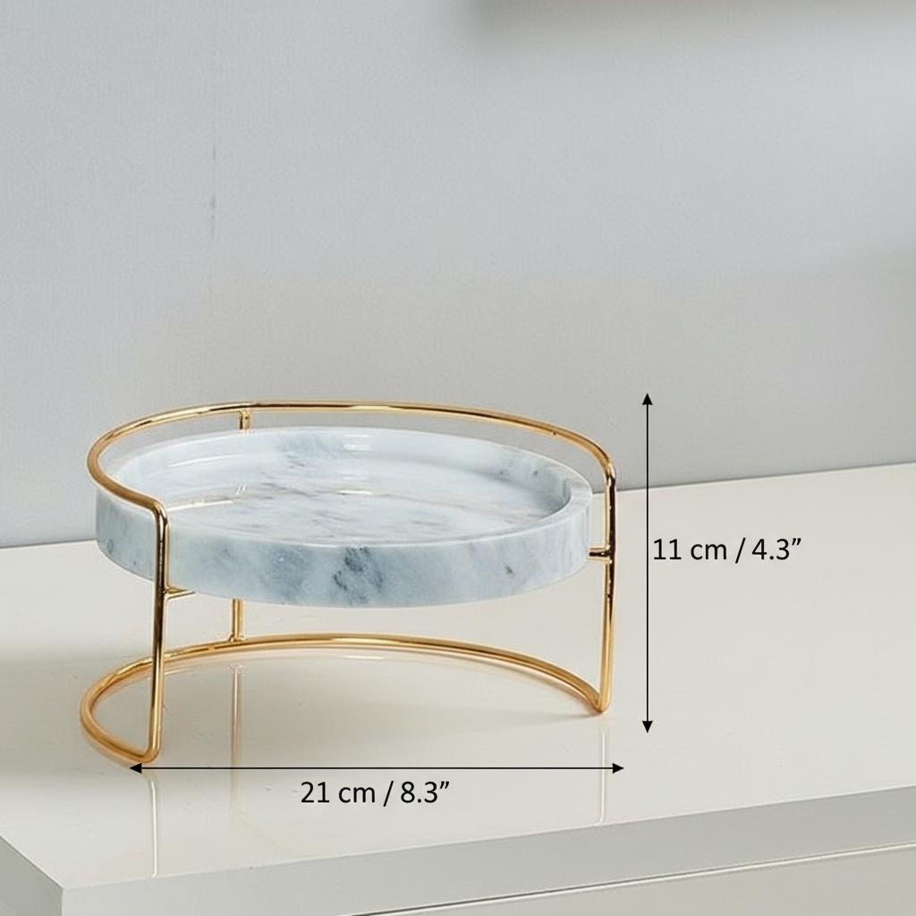 Dimensions diagram of the round marble tray