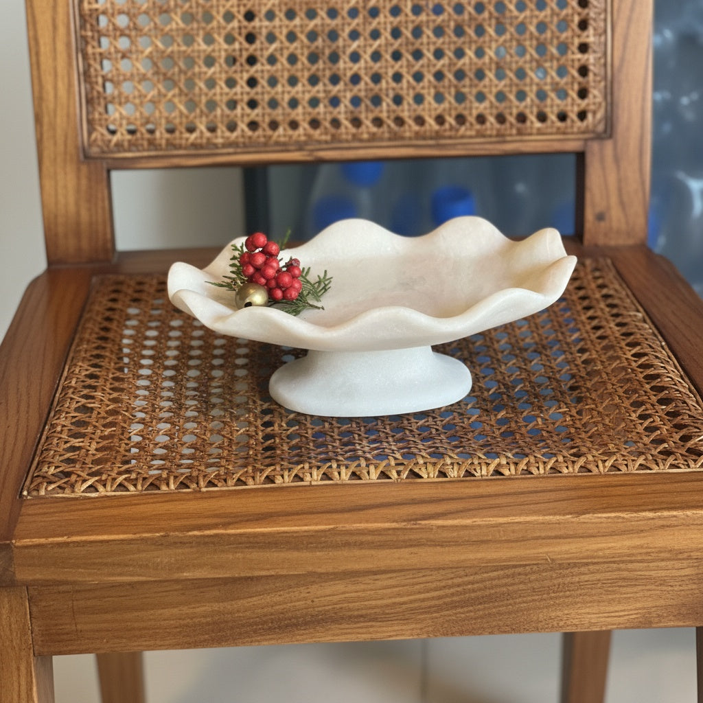 White Marble Organic Pedestal Bowl