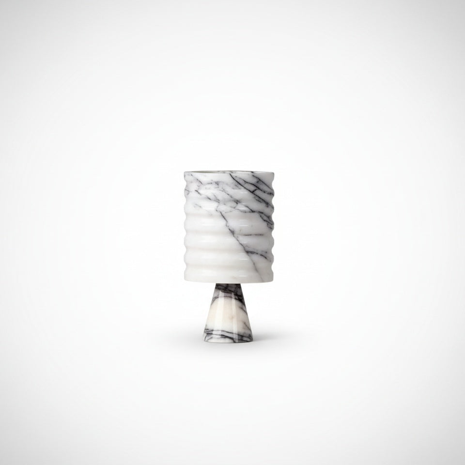 White Marble Ribbed Pedestal Vase
