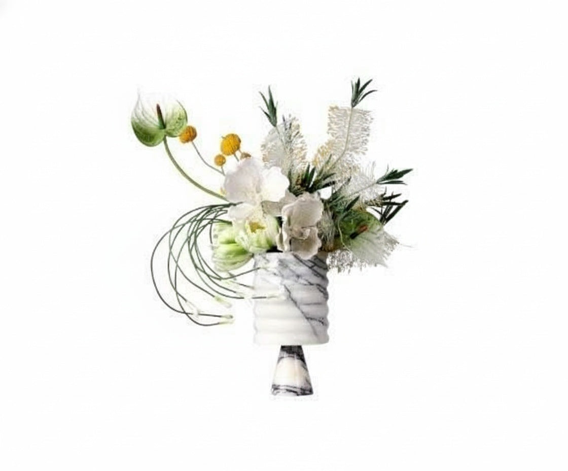 White Marble Ribbed Pedestal Vase
