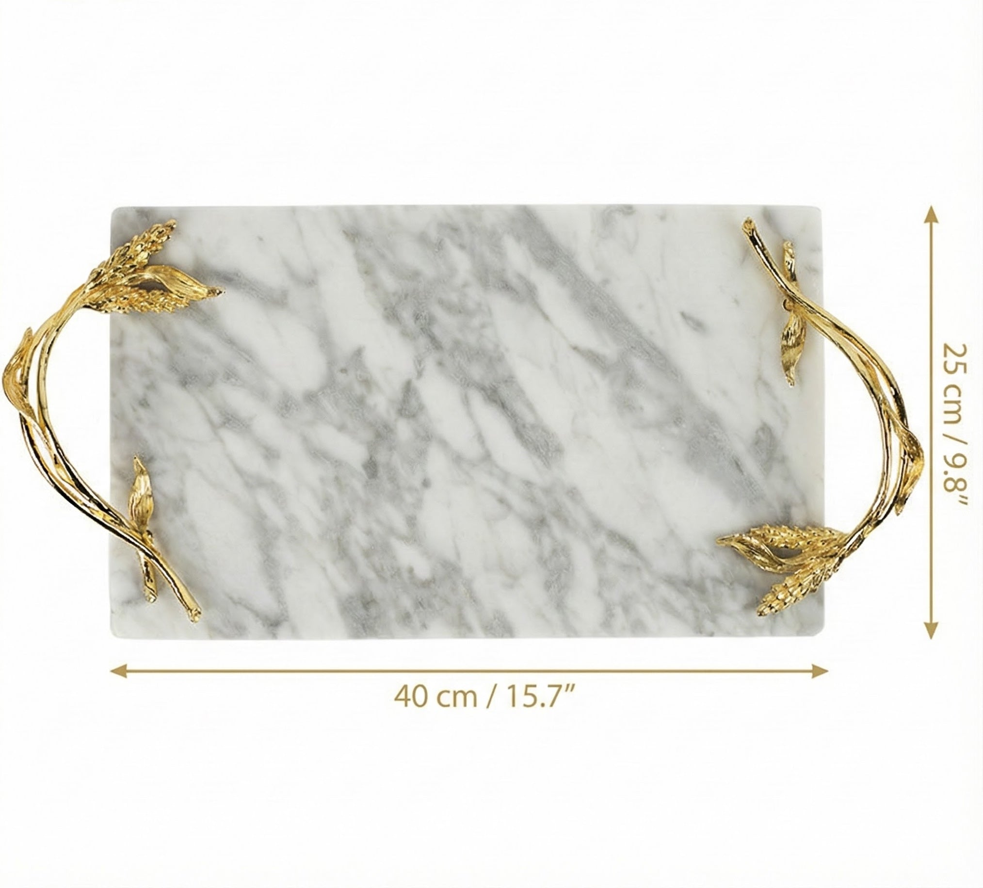 Dimension diagram of marble tray showing 40cm width and 25cm height