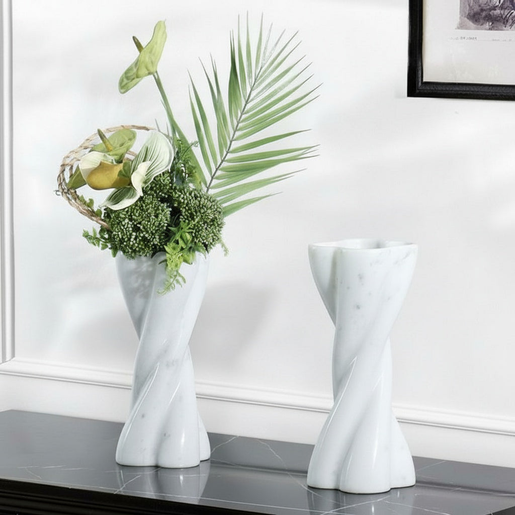 White Marble Spiral Vase