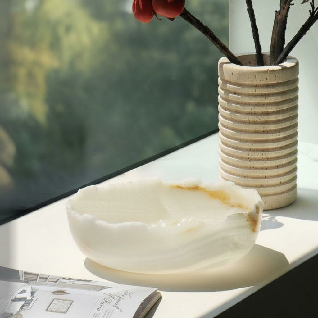 White Onyx Organic Edge Decorative Bowl