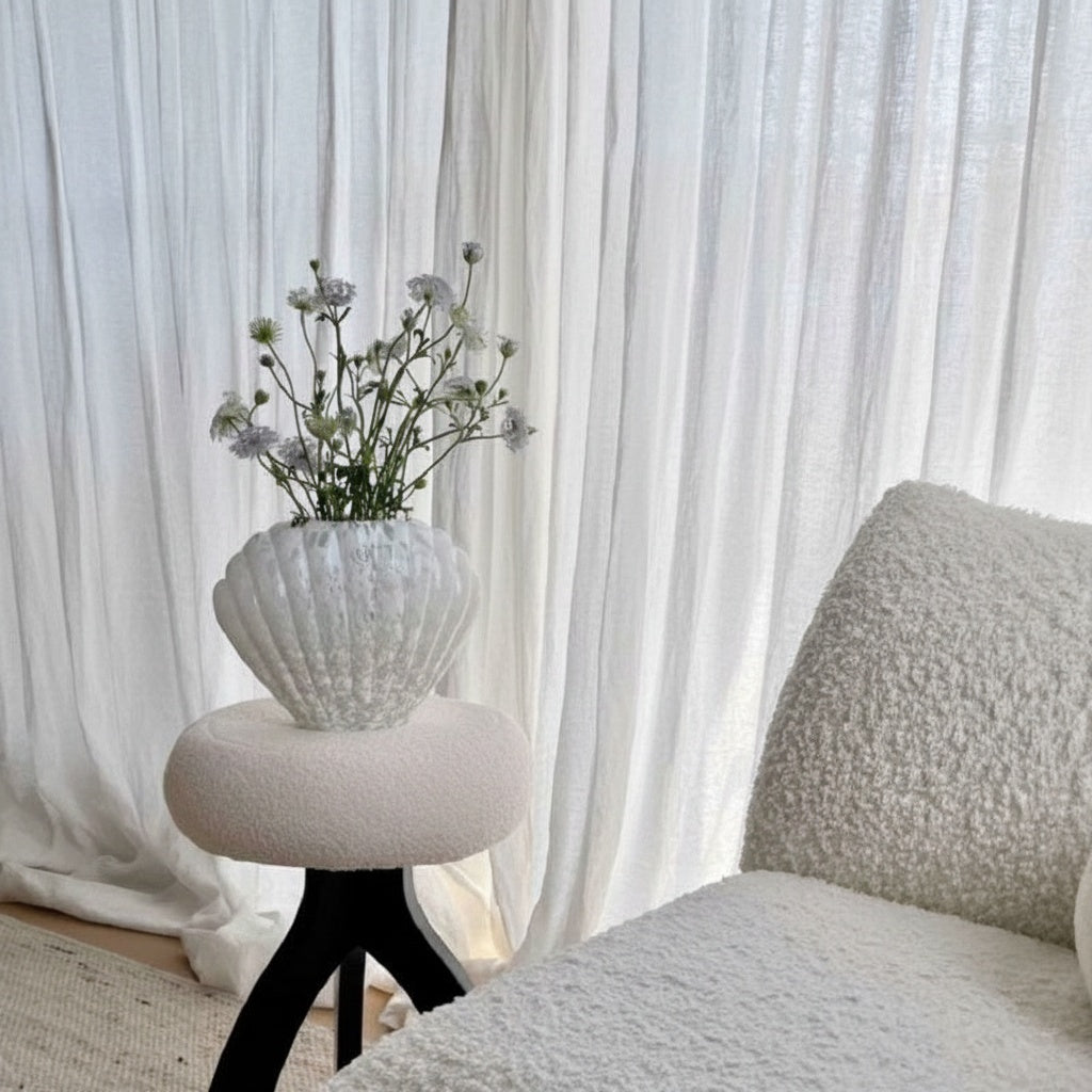 White Patterned Glass Shell Vase