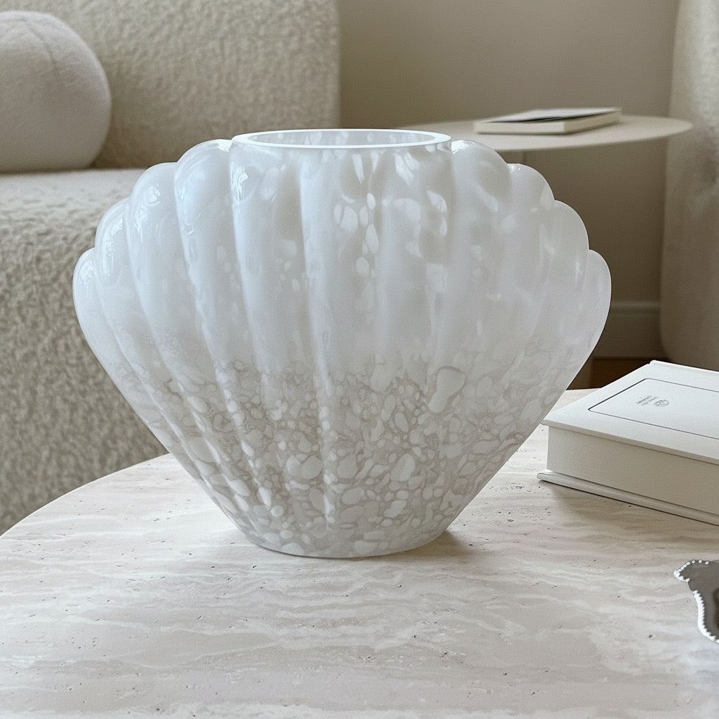 White Patterned Glass Shell Vase