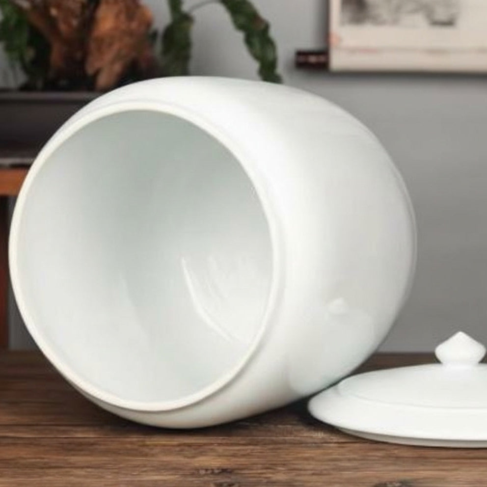 White Porcelain Cylindrical Lidded Jar