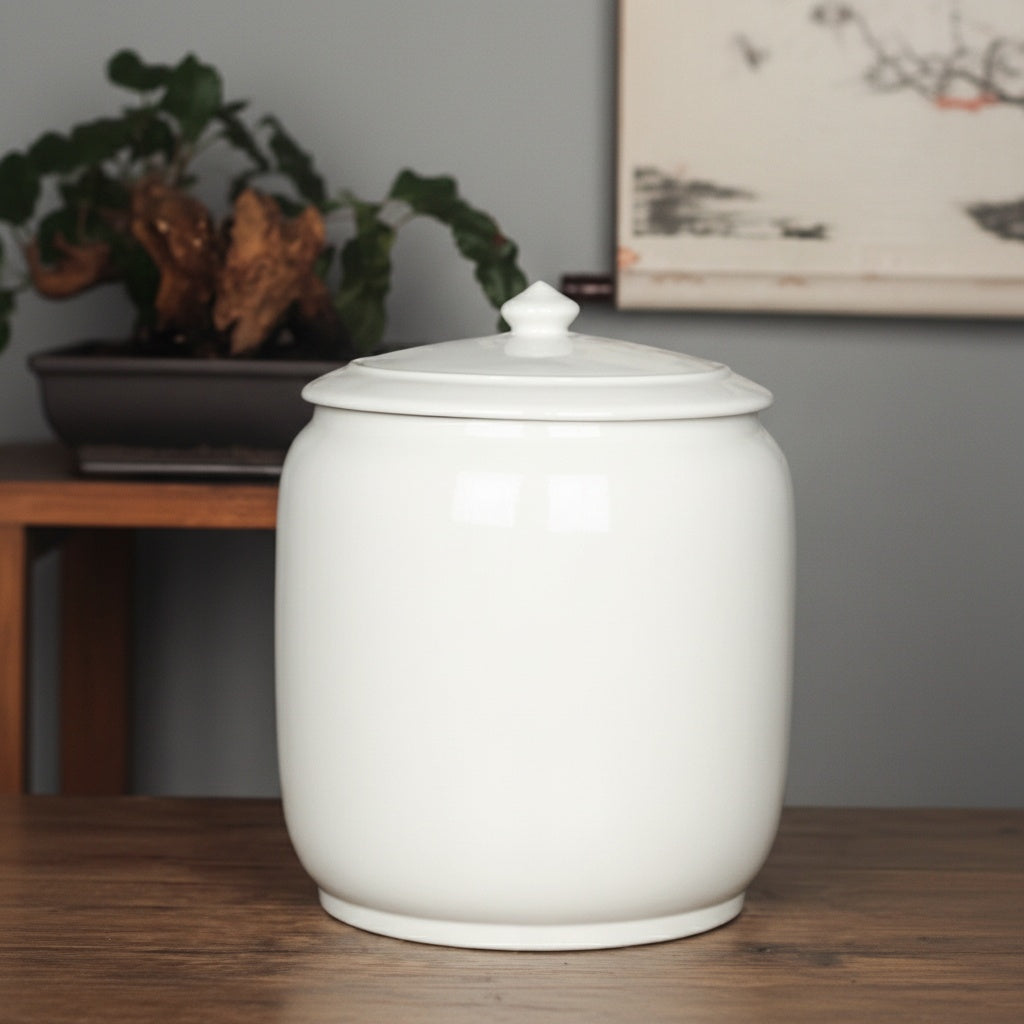 White Porcelain Cylindrical Lidded Jar