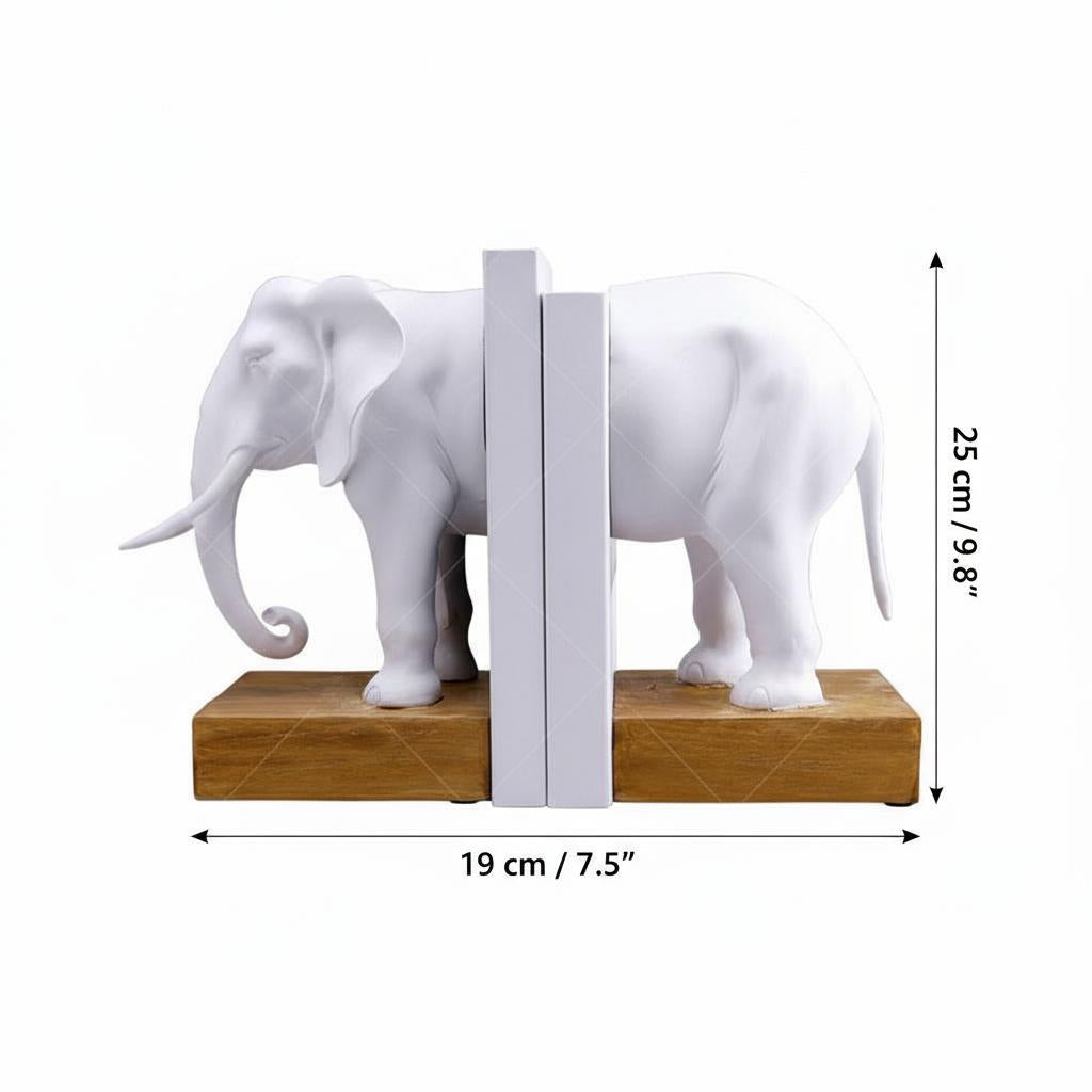 Dimension diagram of white resin elephant bookends