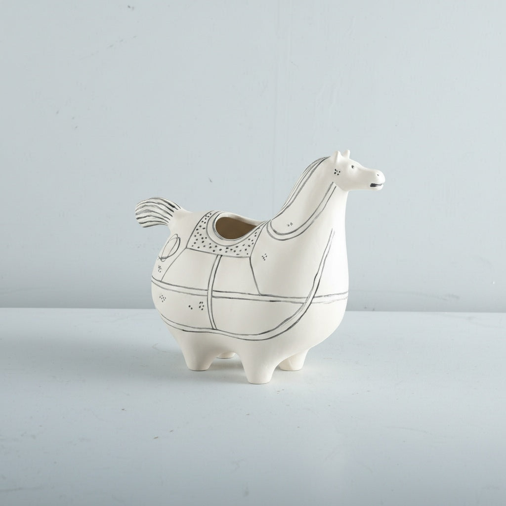 Medium white resin horse figurine side view