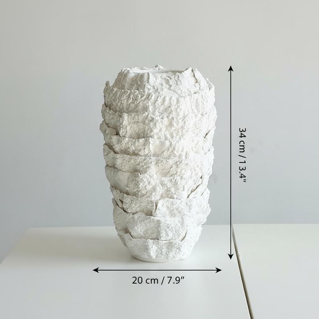 Large white vase with dimensions