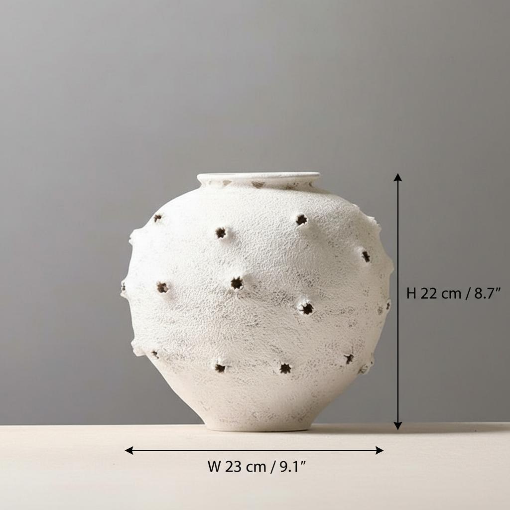 Detailed texture view of white ceramic vase