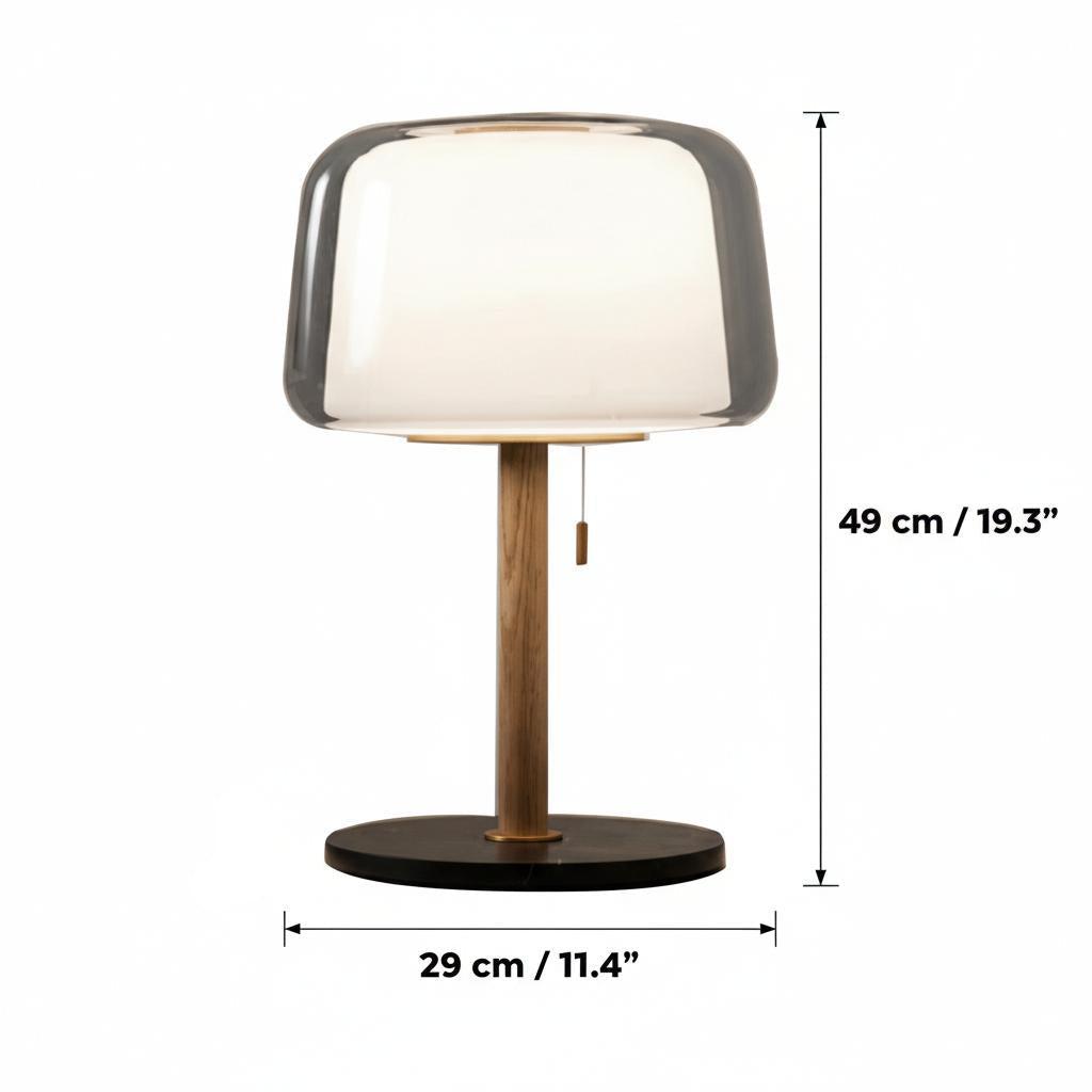Technical dimensions diagram of the table lamp