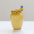 Yellow Art Glass Decorative Vase With Bird Accent