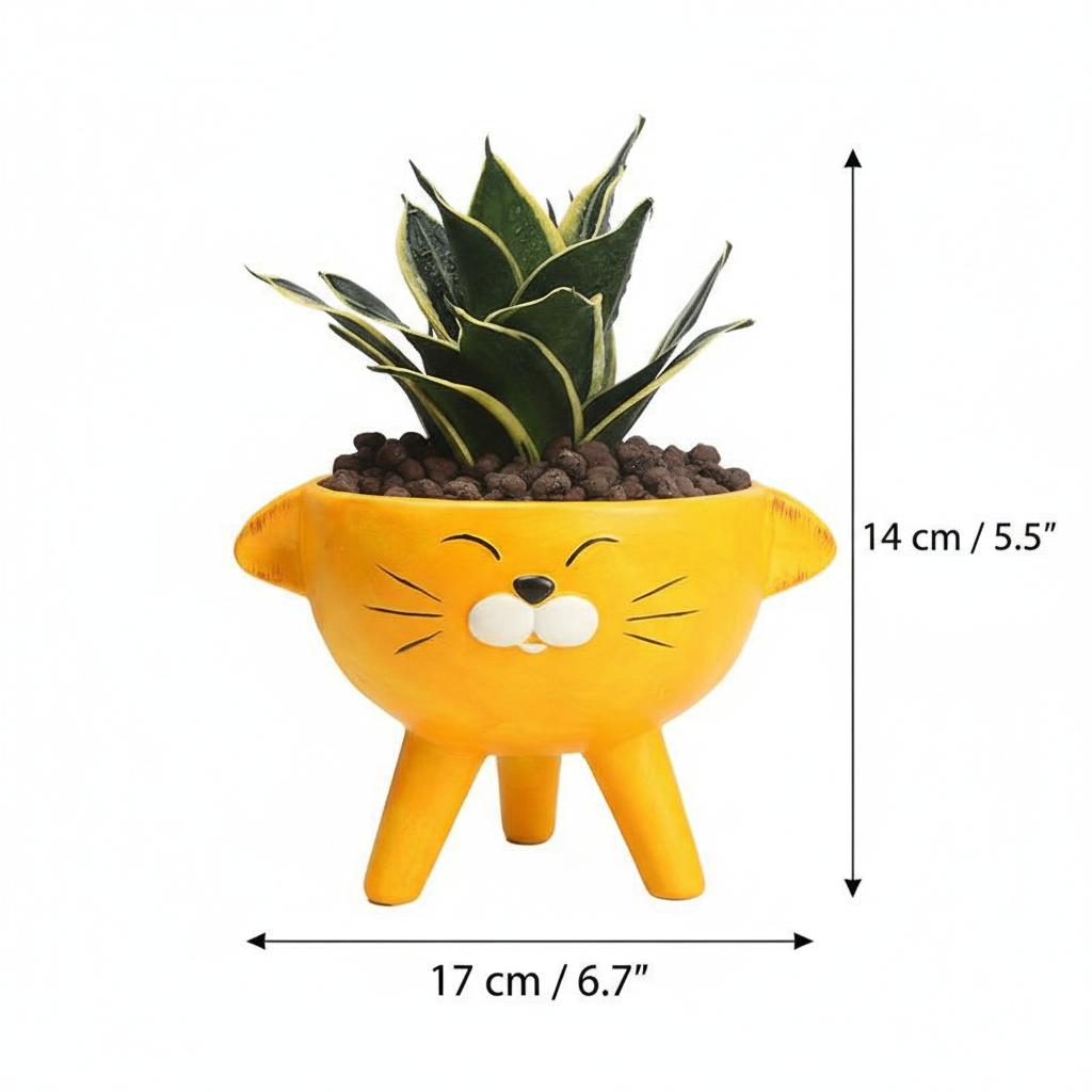 Dimensions of medium yellow ceramic cat planter