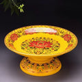 Yellow Ceramic Lotus Motif Pedestal Bowl
