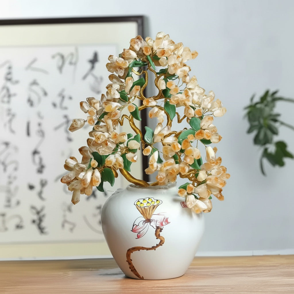 Yellow Crystal And Ceramic Tree Table Decor