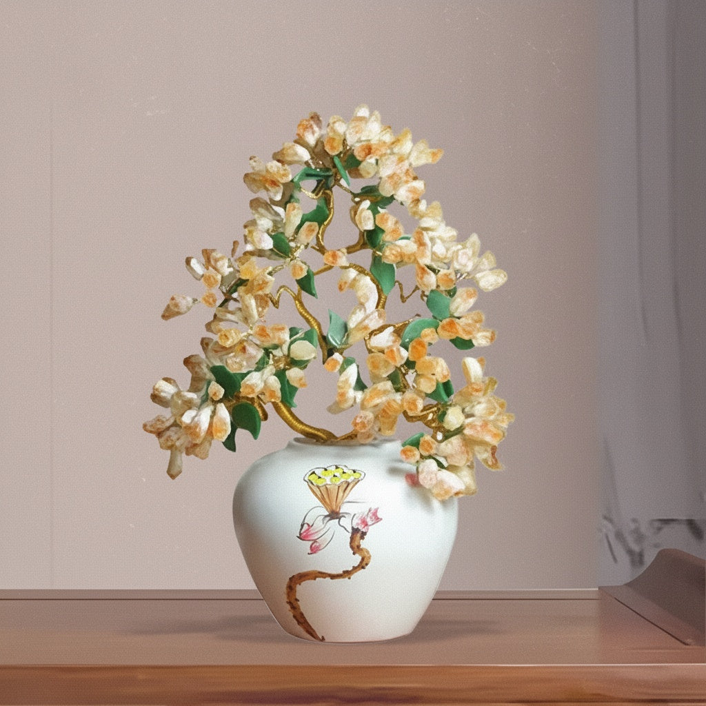 Yellow Crystal And Ceramic Tree Table Decor