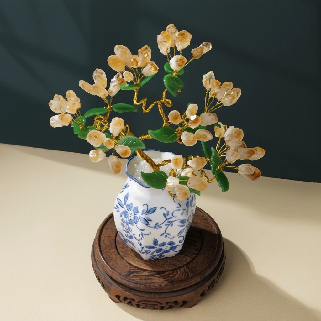 Yellow Crystal And Porcelain Floral Sculpture