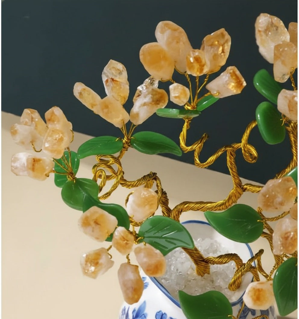 Yellow Crystal And Porcelain Floral Sculpture