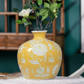 Yellow Floral Ceramic Round Vase