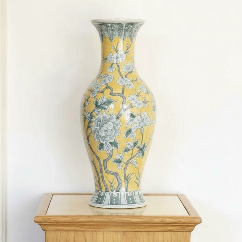 Yellow Floral Porcelain Tall Vase
