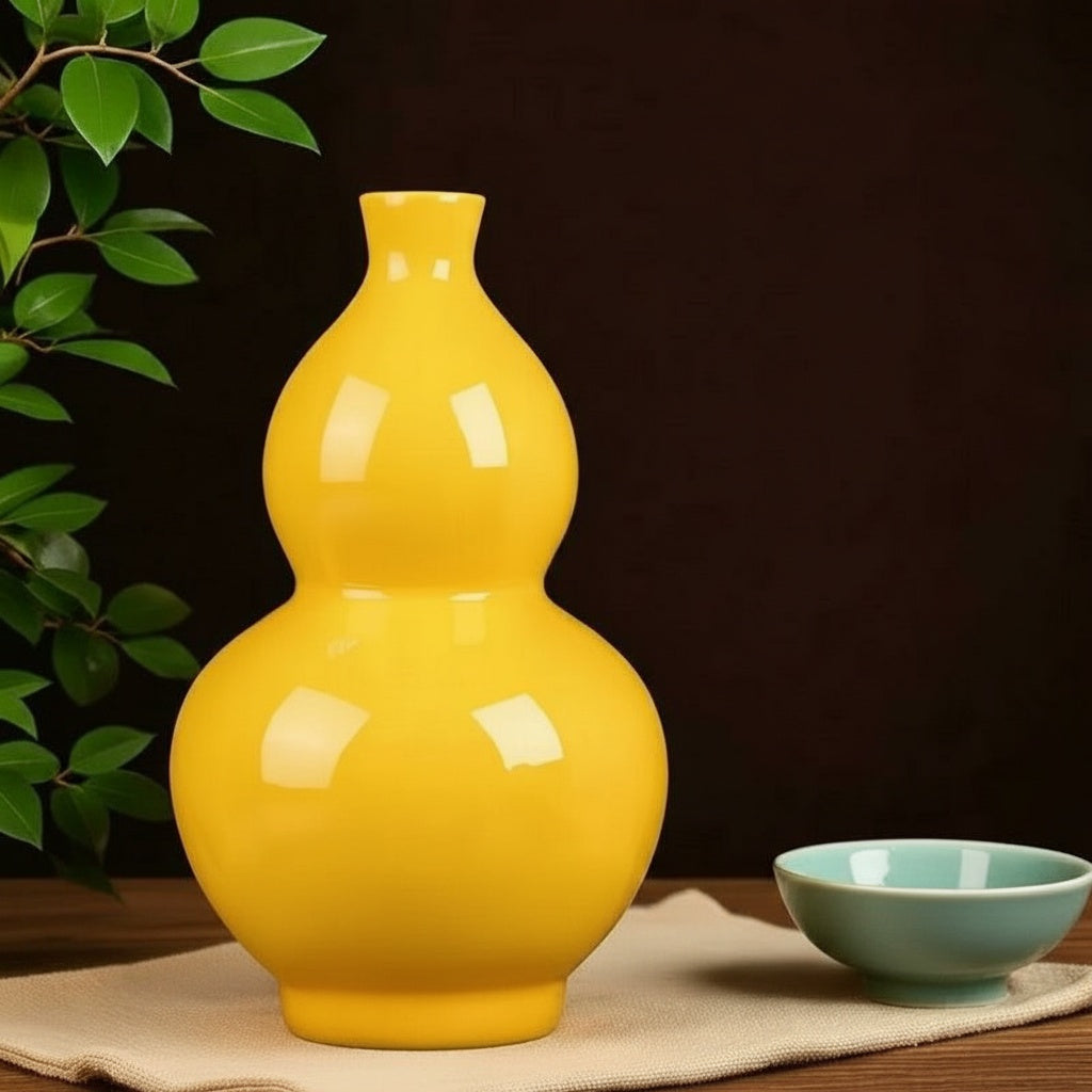 Yellow Glazed Ceramic Double Gourd Vase