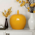 Yellow Glossy Ceramic Round Lidded Jar