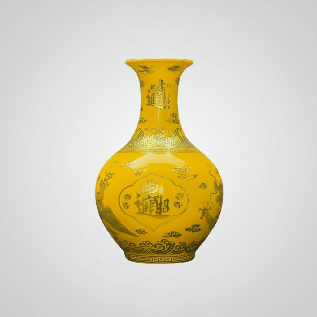 Yellow & Gold Porcelain Baluster Vase