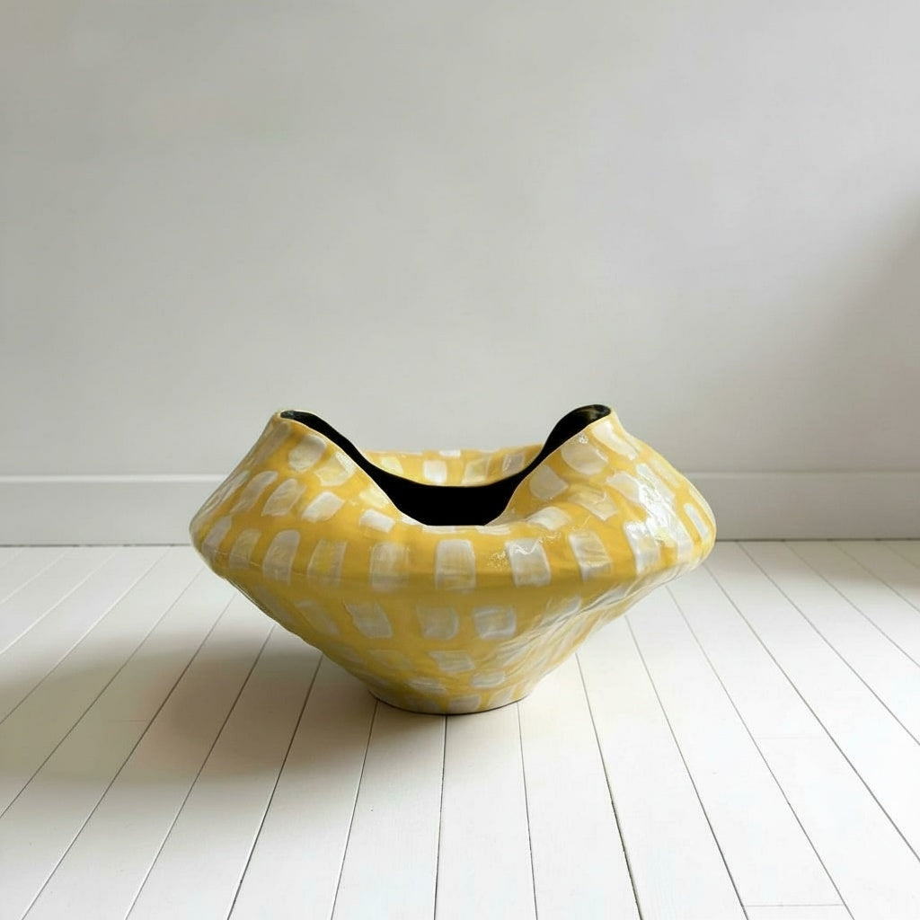 Yellow Patterned Ceramic Decorative Bowl